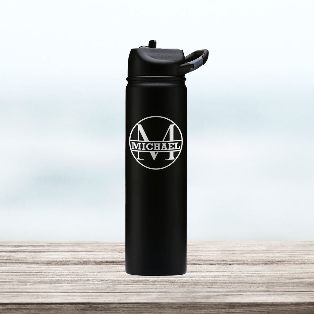 Monogram | Engraved 27 oz Stainless Steel Double-Walled Sports Water Bottle with Straw