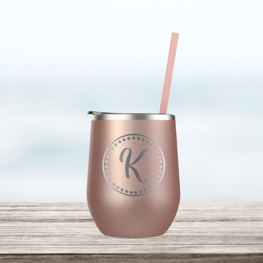 Monogram Customized | Engraved Wine Tumbler | Insulated Double-Walled Stainless Steel with Lid & Straw