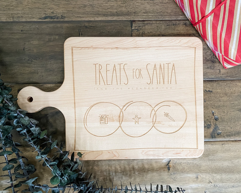 Treats for Santa tray, Christmas cutting board, milk and cookies platter, gift for family kids