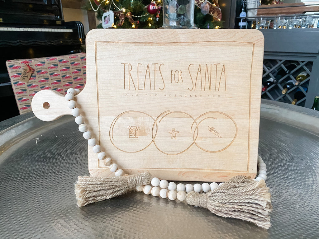 Treats for Santa tray, Christmas cutting board, milk and cookies platter, gift for family kids