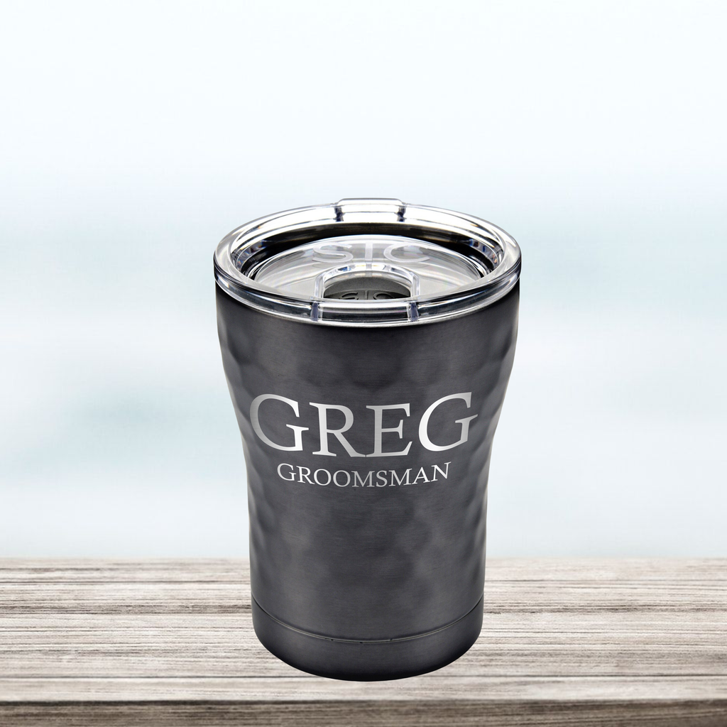 Groomsmen & Bridesmaid | 12 oz Engraved Tumbler with Lid | Coffee or Wine Cup