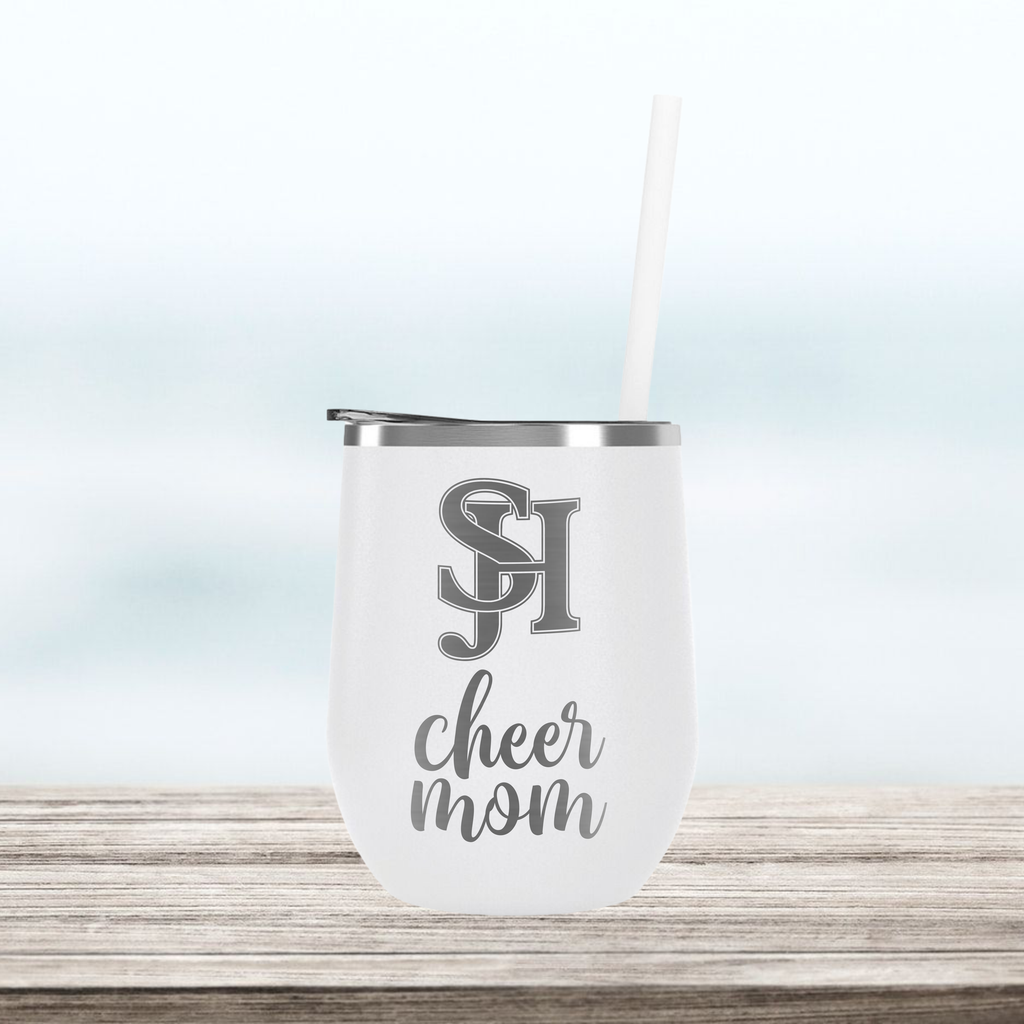 SJHHS "Cheer Mom" - Engraved Wine Tumbler - White