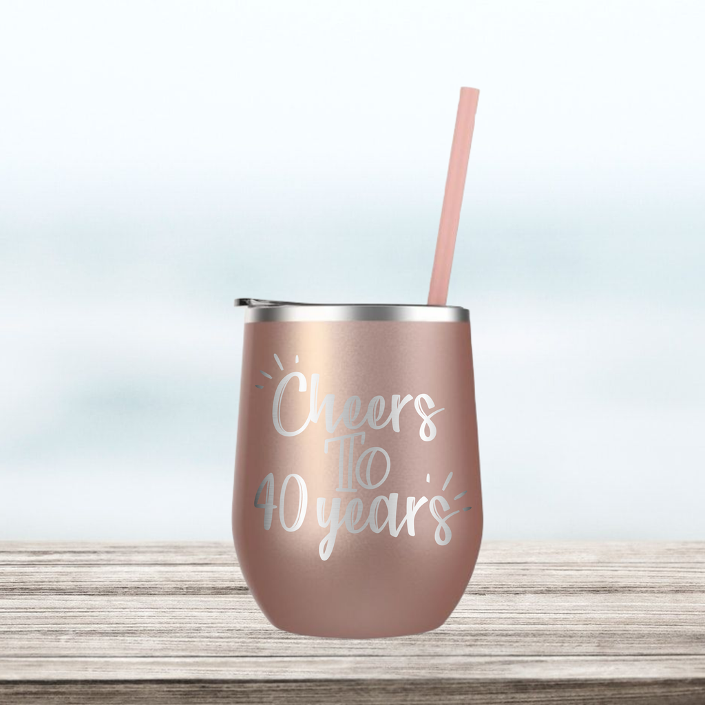 Cheers to 40 Years | Engraved Wine Tumbler | Birthday or Anniversary Gift