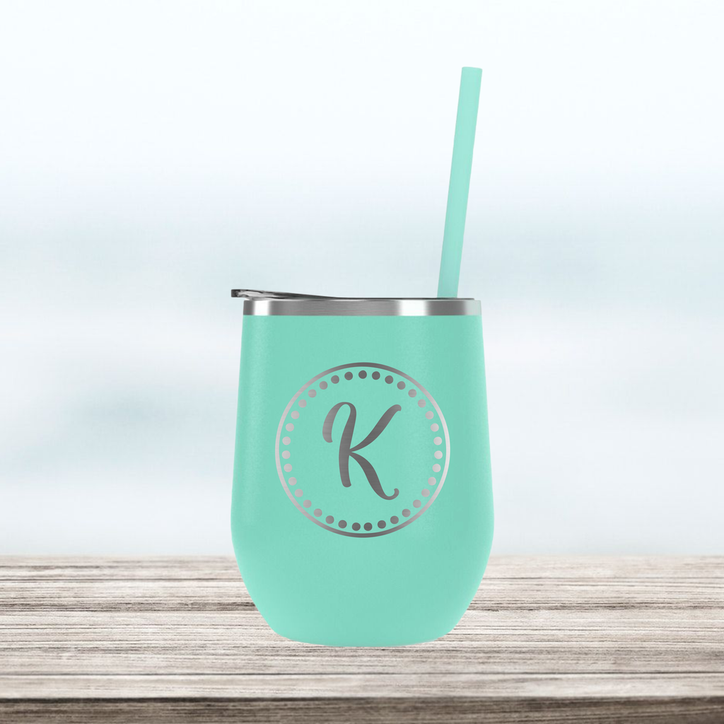 Monogram Customized | Engraved Wine Tumbler | Insulated Double-Walled Stainless Steel with Lid & Straw