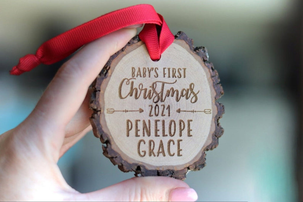 Baby's First Christmas Ornament, Custom Wood Slice, Personalized Christmas Ornament, Rustic ornament, New baby
