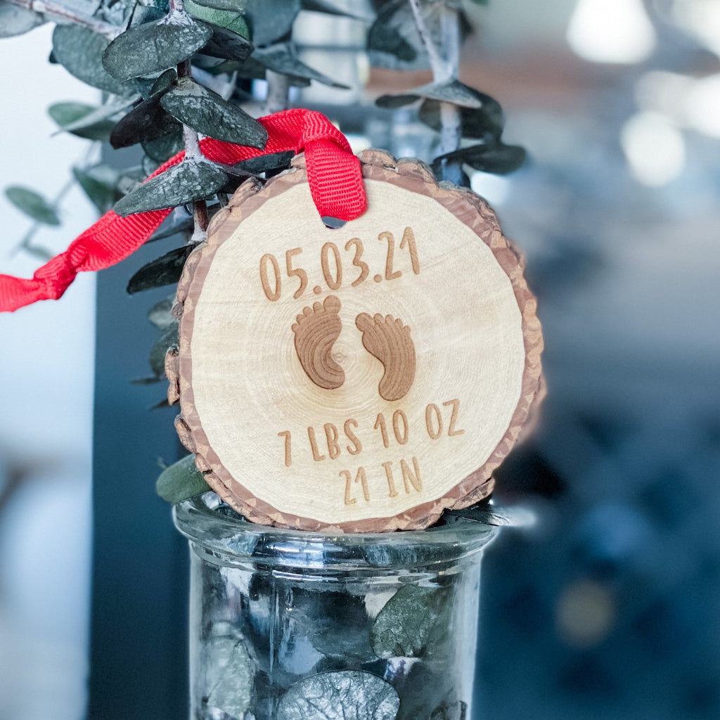 Baby's First Christmas Ornament, Custom Wood Slice, Personalized Christmas Ornament, Rustic ornament, New baby