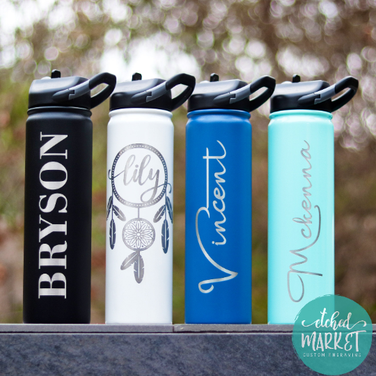 YOUR LOGO | Engraved 27 oz Stainless Steel Double-Walled Sports Water Bottle with Straw