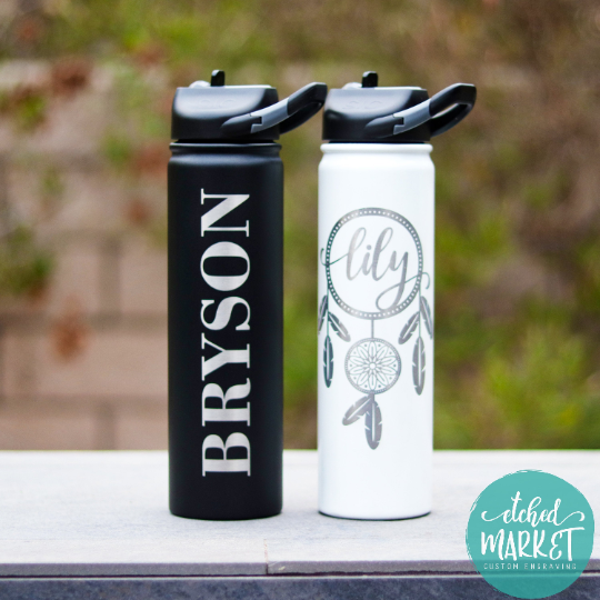 YOUR LOGO | Engraved 27 oz Stainless Steel Double-Walled Sports Water Bottle with Straw