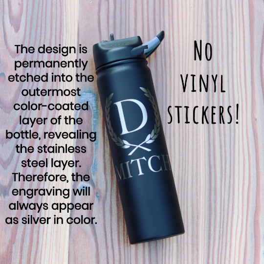 YOUR LOGO | Engraved 27 oz Stainless Steel Double-Walled Sports Water Bottle with Straw