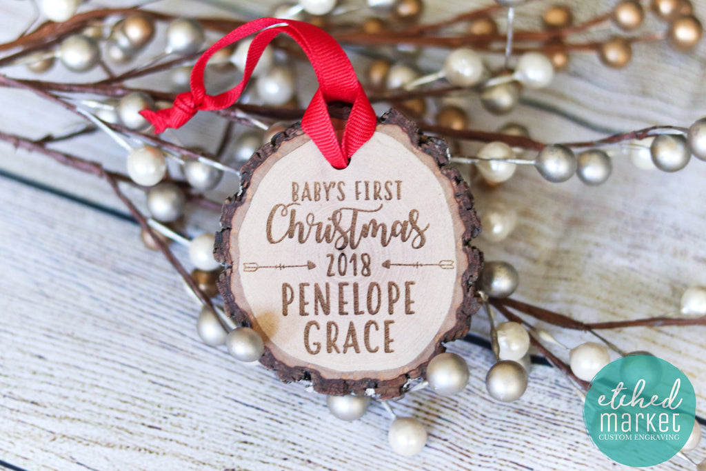 Baby's First Christmas 2022 Ornament, Custom Wood Slice, Personalized Christmas Ornament, Rustic ornament, New baby, baby shower