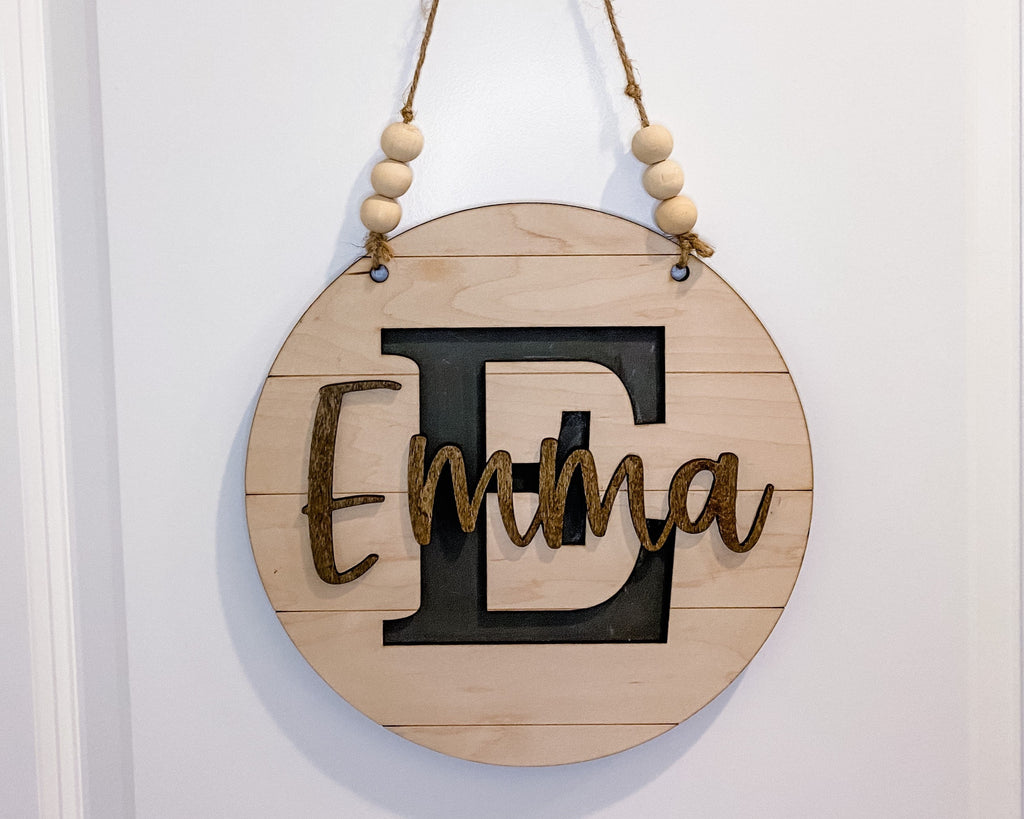 Personalized Door Sign, Custom engraved wood door hanger for bedroom door, kid’s name room door sign